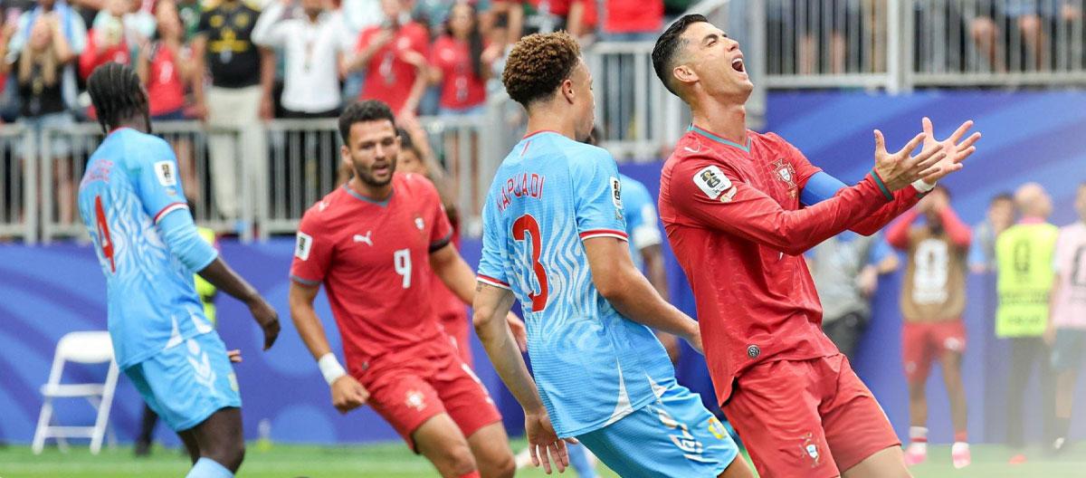 ◤美国、加拿大和墨西哥世界杯◢ 克里斯蒂亚诺·罗纳尔多发挥失常，葡萄牙队爆冷被刚果民主共和国队1-1逼平。