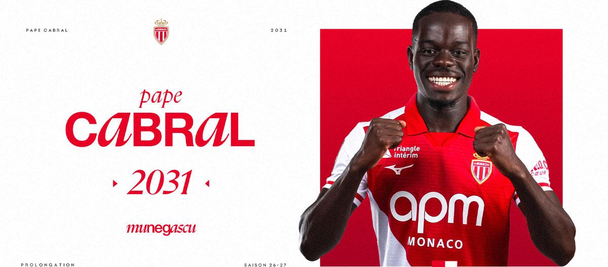 Monaco completes contract extension with France U19s international defensive midfielder Pape Cabral..