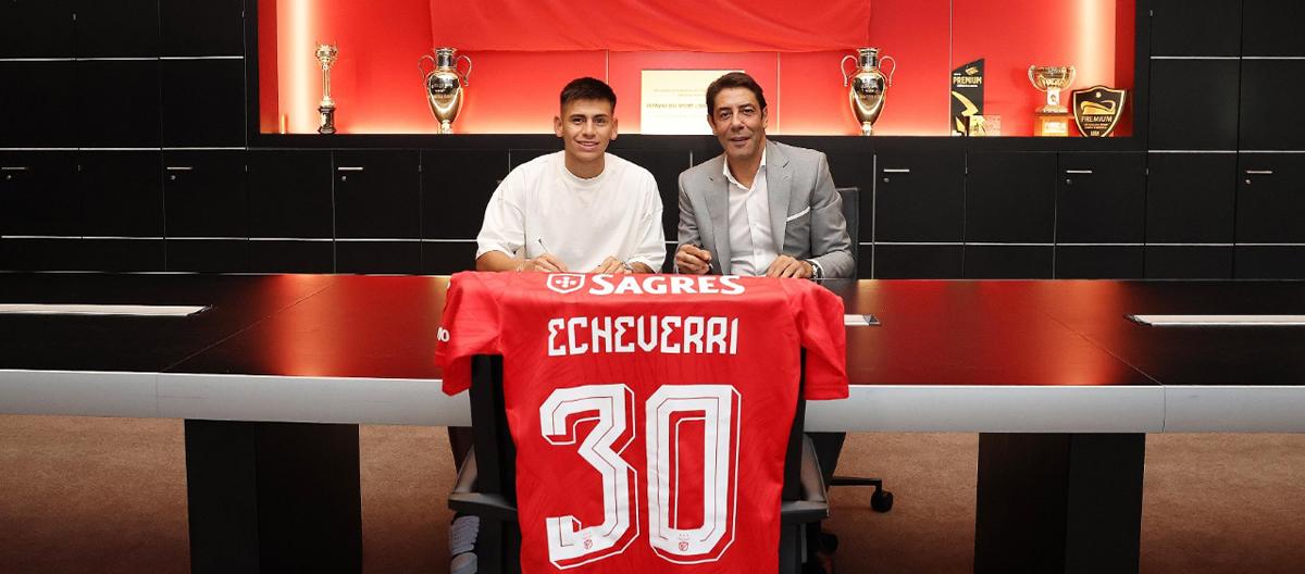 Manchester City attacker Echeverri has joined Benfica on loan, with an option to buy.