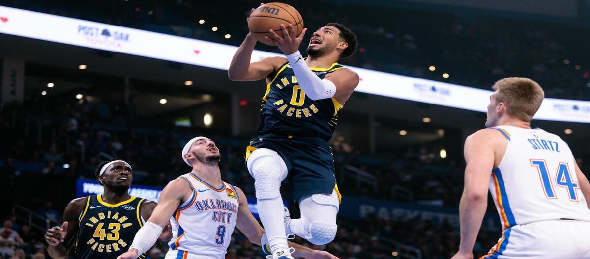Haliburton's 24 points weren't enough to save the Thunder from a 114-112 overtime victory over the Pacers.
