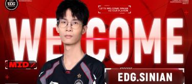EDG英雄联盟分部宣布青训中单选手Sinian正式升入一线队